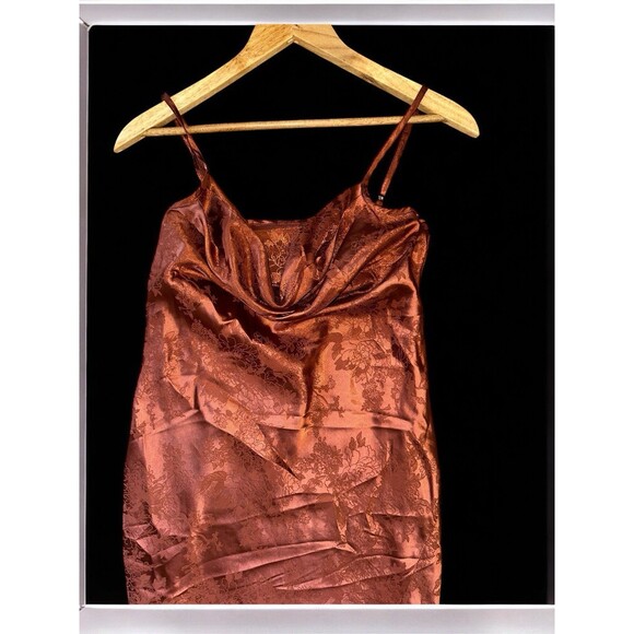 Vintage Satin Slip Prom Dress Womens Medium Cowl Neck Maxi Whimsigoth - Picture 8 of 16